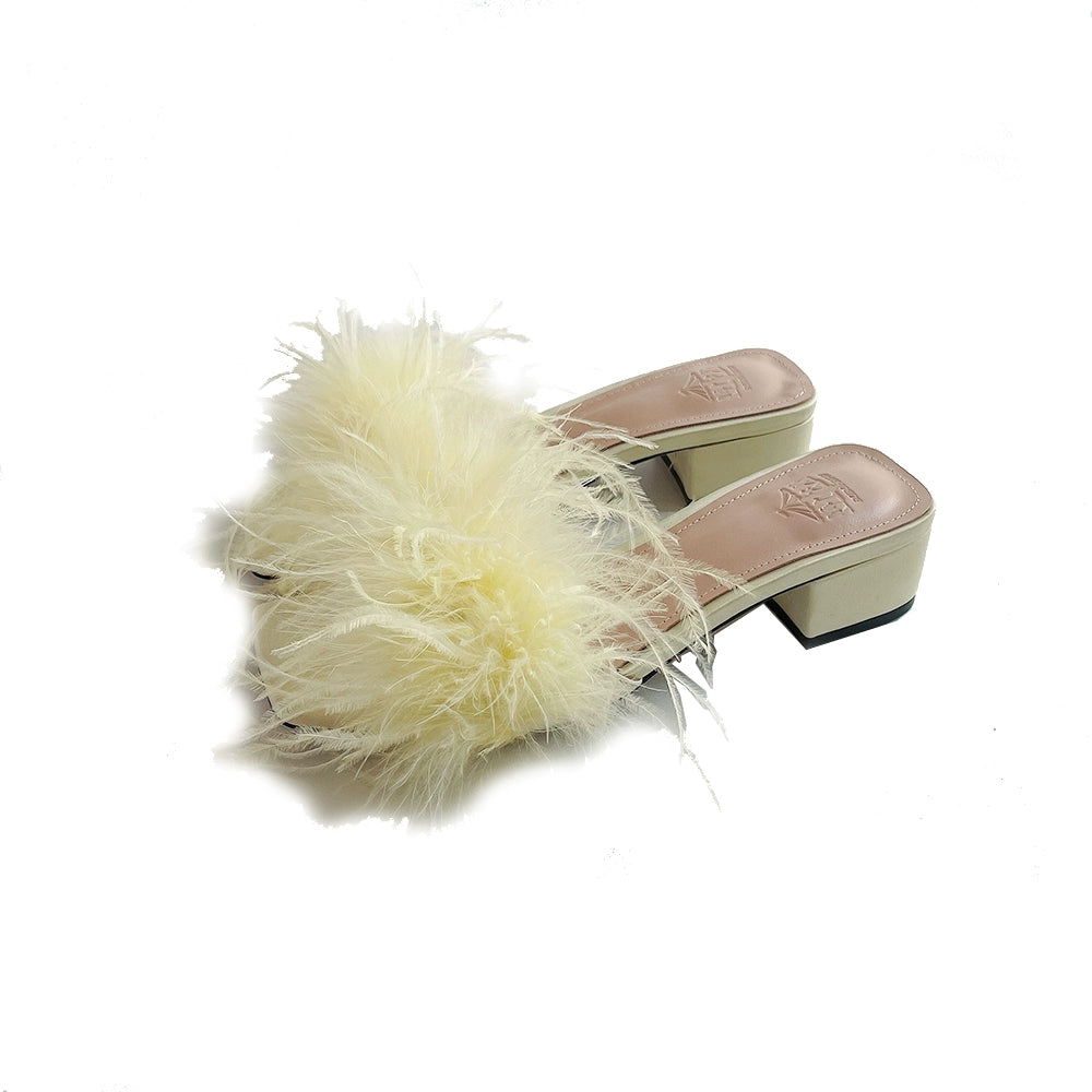 B-FEI Soft feather sandals Lace-up square heel -HANK.