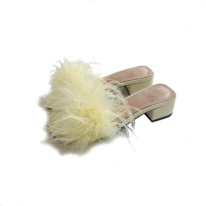 B-FEI Soft feather sandals Lace-up square heel -HANK.