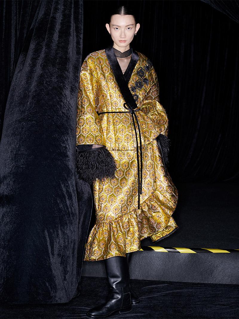 M essential Mackay gold banner jacquard crochet embroidery tunic coat - furbu.