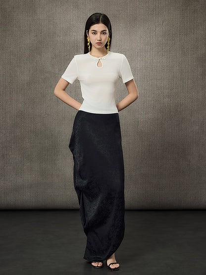 HECO Acetate Knit Buckle Cool Crop Short Sleeve Top - ENGAGE.