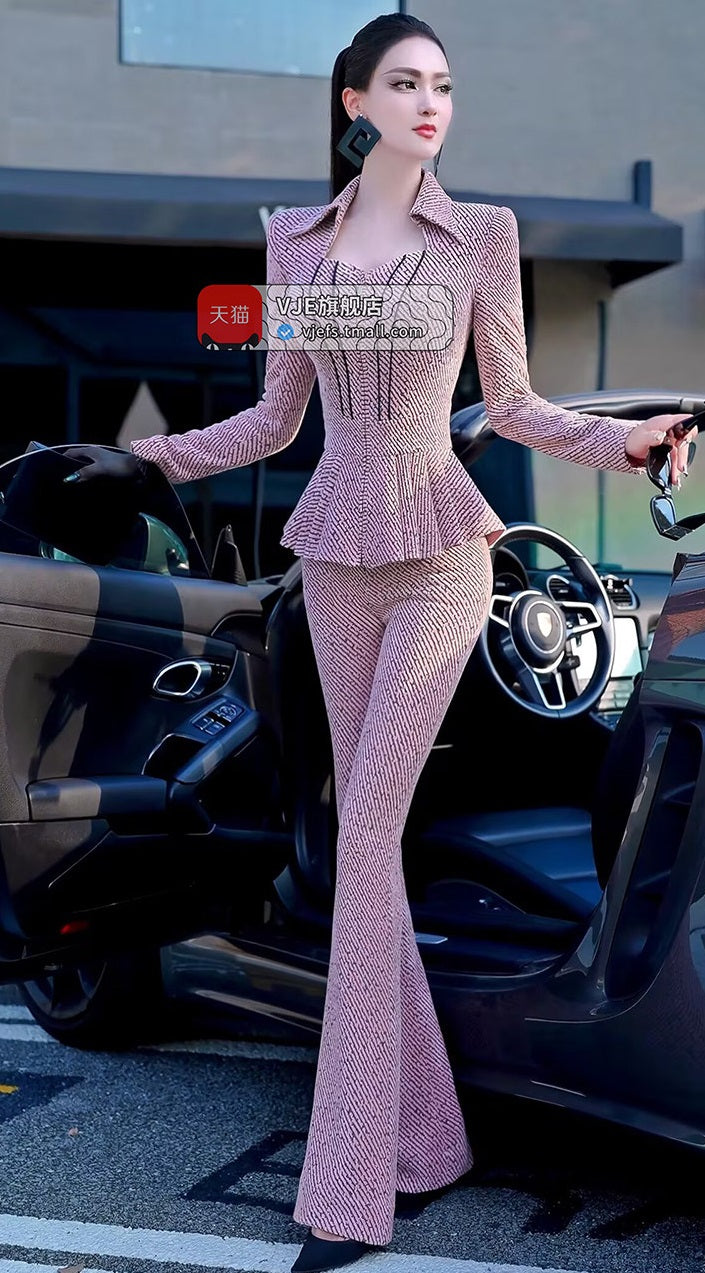 VJE OL Top High-Waisted Micro Flared Pants Two-Piece Set-DANA.