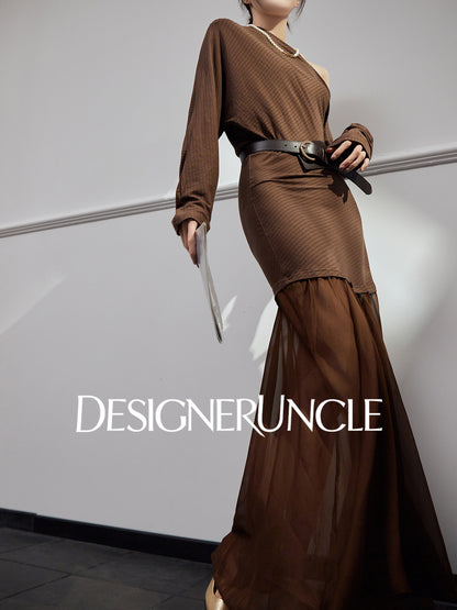 DGU "Qitu" coffee new design slim slimming high-end long skirt - Charles.