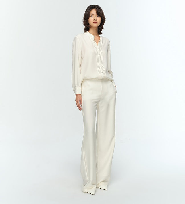 COMME MOI Lu Yan designer's new women's off-white silk texture straight-leg pants - AUTUMN.