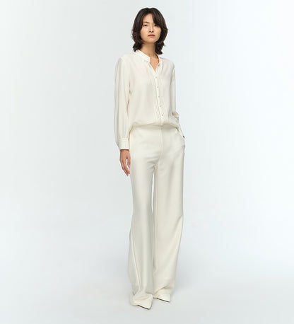 COMME MOI Lu Yan designer's new women's off-white silk texture straight-leg pants - AUTUMN.