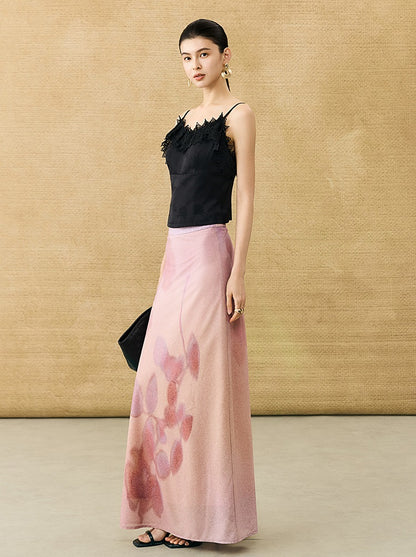 HECO Chinese gradient floral flowing temperament skirt - SWAED.