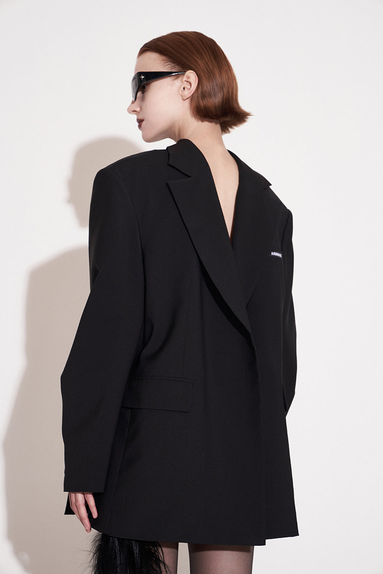 ANNAKIKI Niche Designer Black Wool Mottled Print Blazer Jacket-MATSUKI