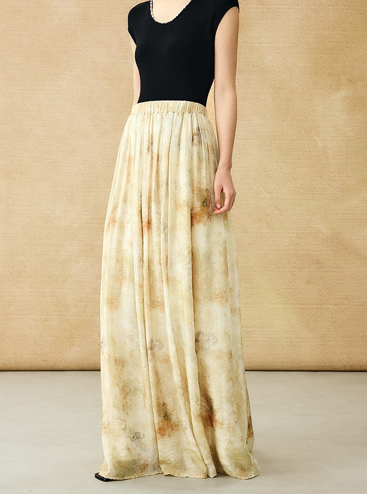 HECO Chinese elastic waist tie-dye printed skirt - BLESS.