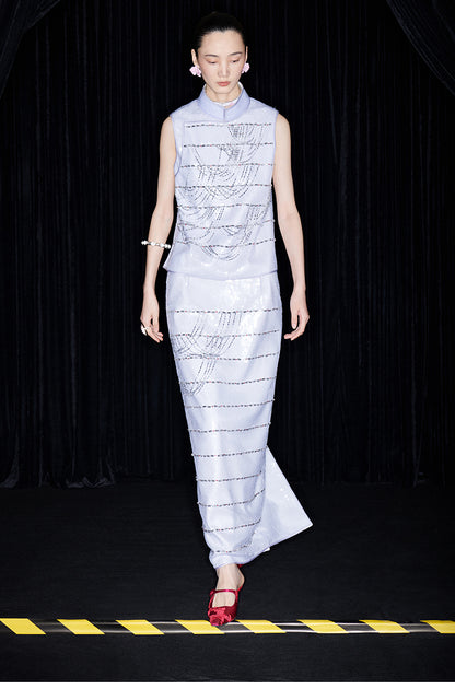 M essential Mackay designer catenary beaded stand-up collar vest - tempaa