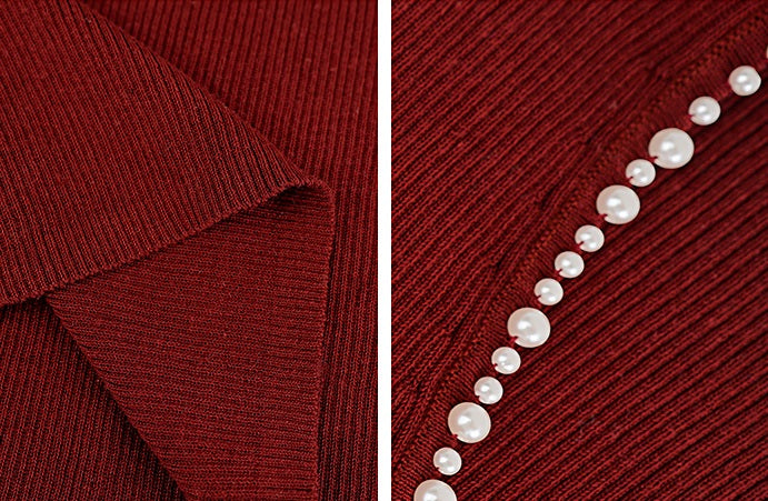 HECO Chinese style U-neck nail bead shoulder wrap small fly sleeve top - ROSE.