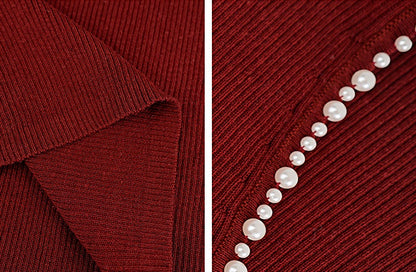 HECO Chinese style U-neck nail bead shoulder wrap small fly sleeve top - ROSE.