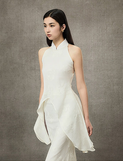 HECO Mock Collar Acetate Asymmetrical Wavy Side Halterneck Vest - DWELLS.