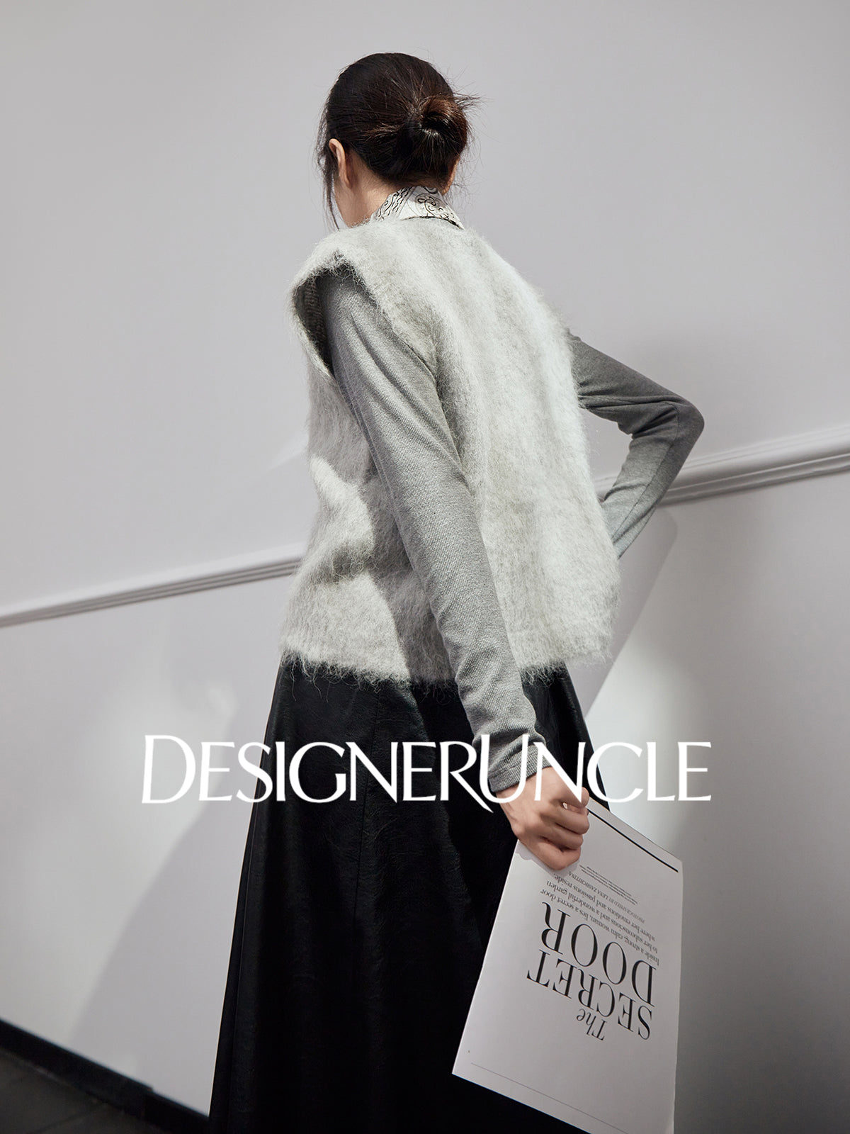 DGU "Qi Mist" light gray plush outer wear versatile commuter slimming top - HIGG.