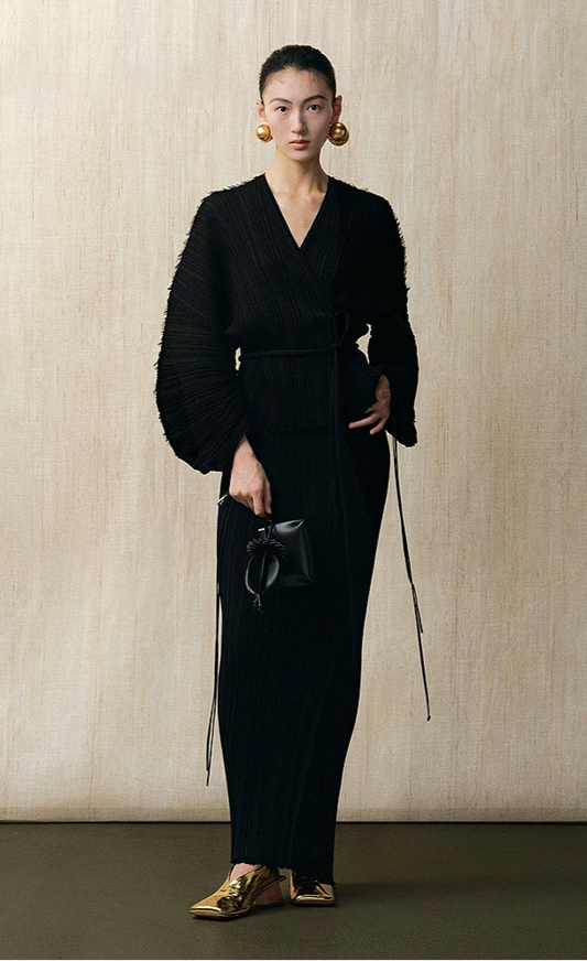 ZHUCHONGYUN black slim long knitted skirt and top outfit set-SHARON.