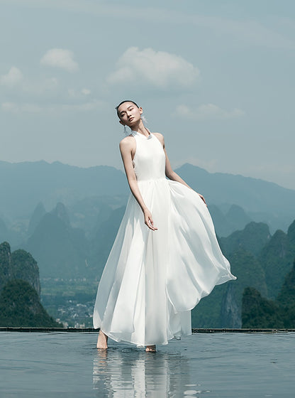 HECO Chinese Style Spell Receiving Waist Sleveless Dress - SIMMER.