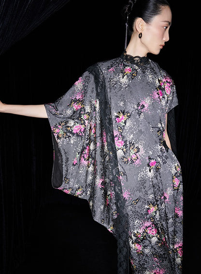 M essential Mackay designer cherry blossom print beaded asymmetrical dress - WORDS.