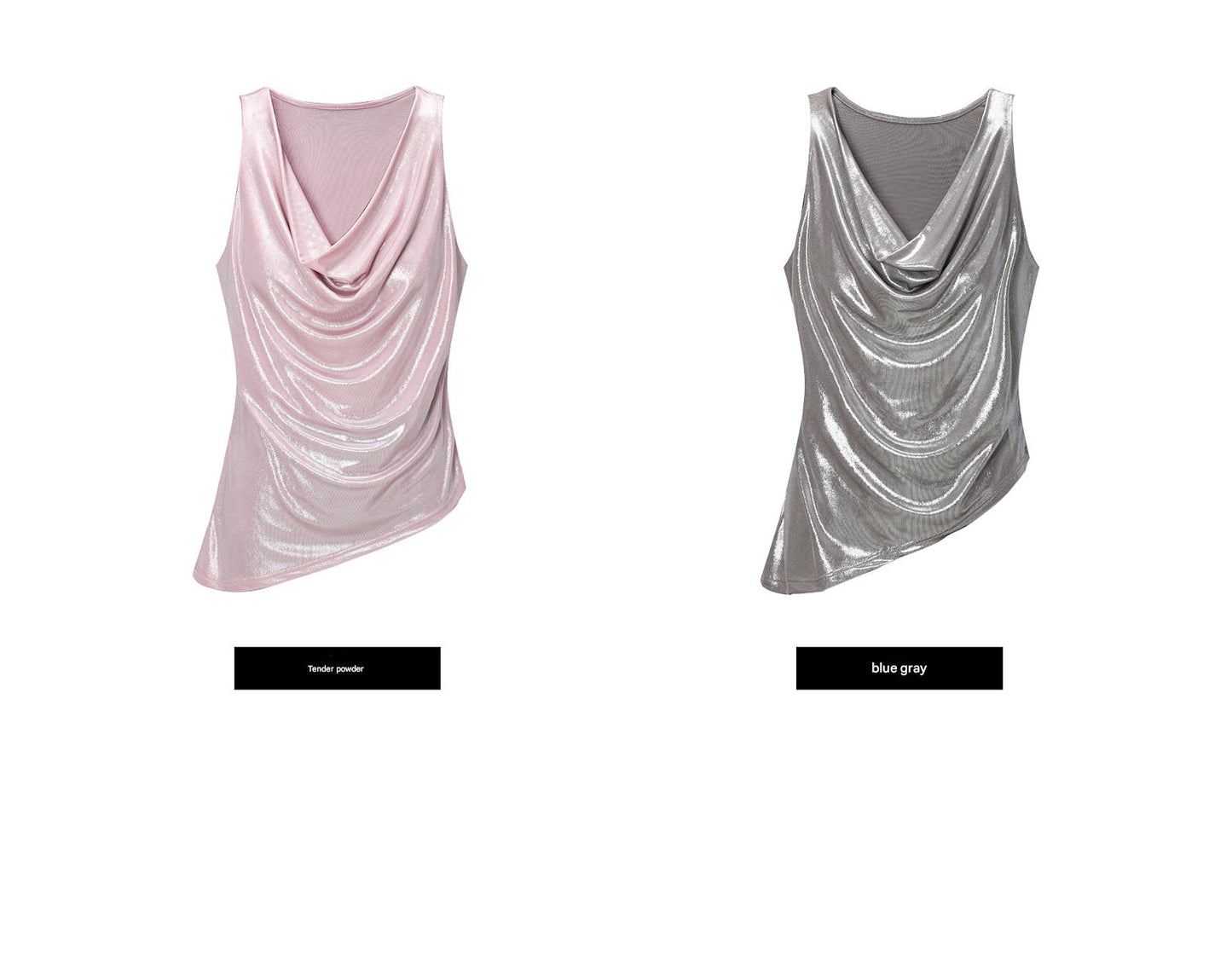 WANGXO Luxurious Metallic Luster Silk with Vertical Cut Swing Collar Top  - ZAYNA