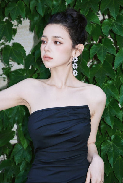 DOLLY Luxury Black Retro Chest Wrap Sleeveless Pleated Slim Fit Mermaid Dinner Dress-IVORY