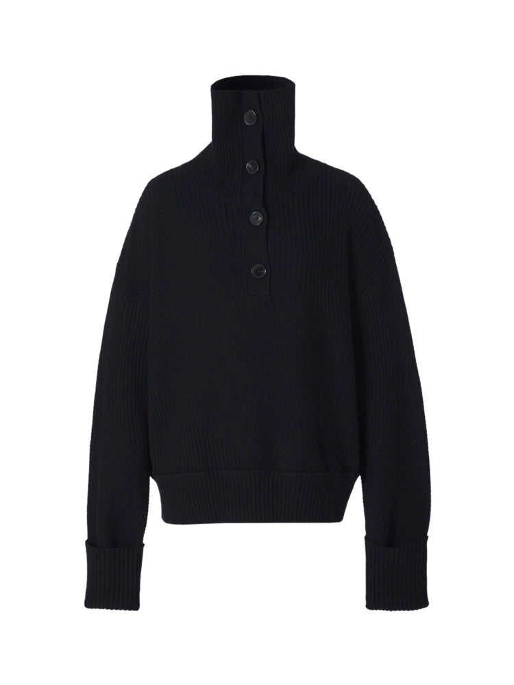 ZHUCHONGYUN winter black lapel loose wool knit top--NANA.