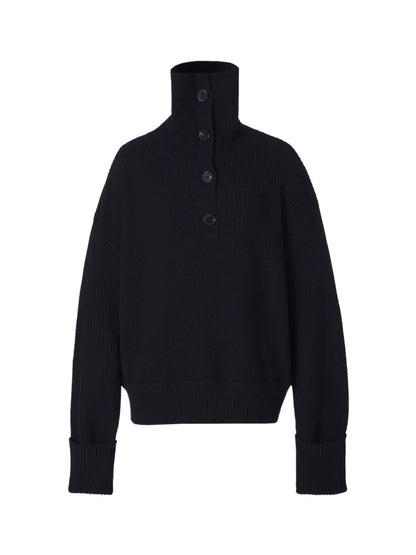 ZHUCHONGYUN winter black lapel loose wool knit top--NANA.