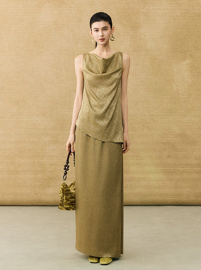 HECO Chinese Temperament Pearlescent High-Waisted High-End Texture Skirt - HELLS.