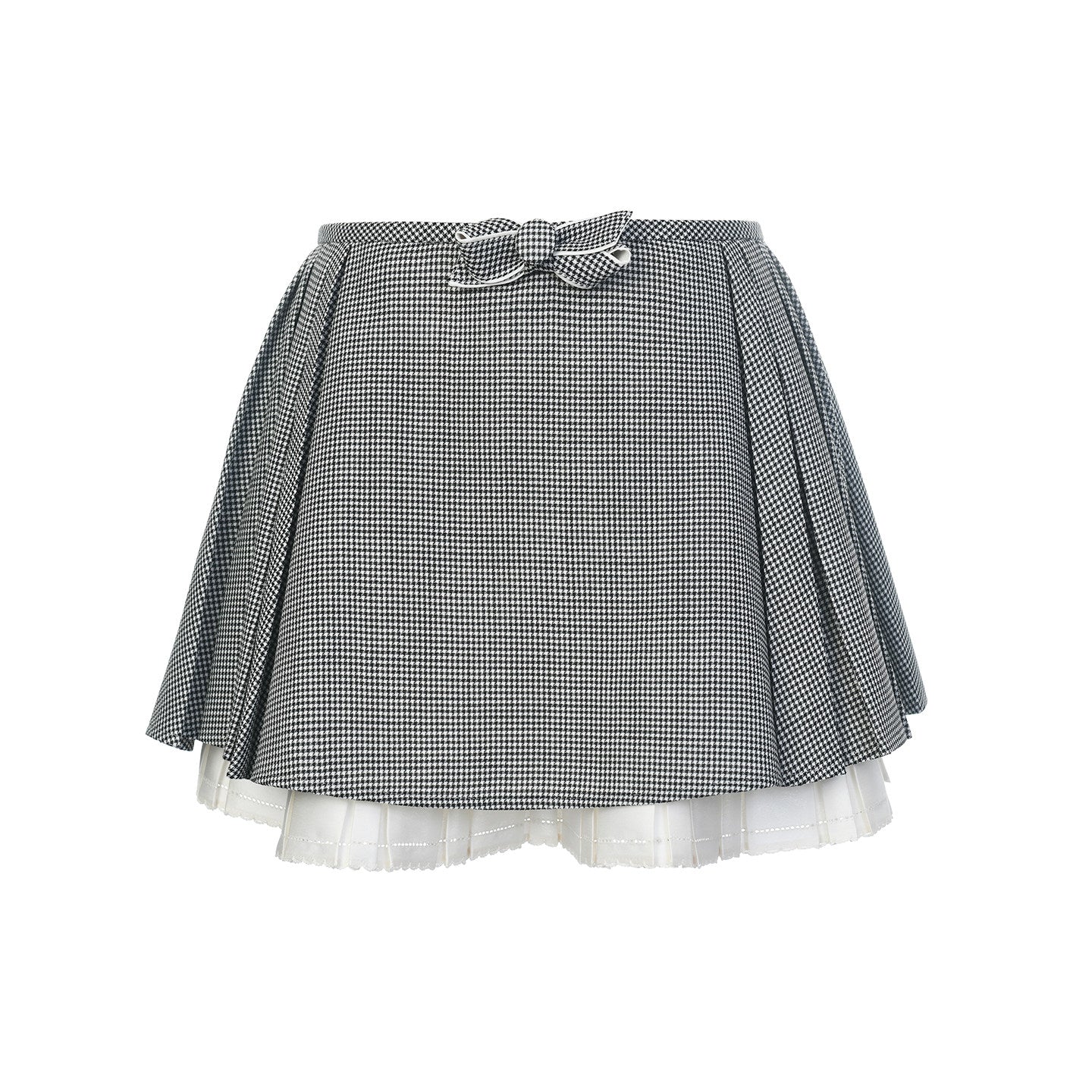 FAME bow houndstooth skirt A-line pleated short skirt - ABIGAIL
