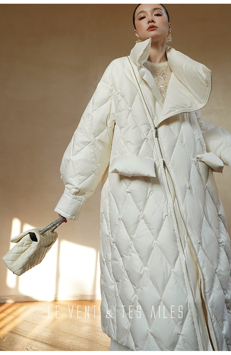 LE VENT&TES AILES Luxury High Cover Pressure Down Long Winter Jacket Coat -SZA