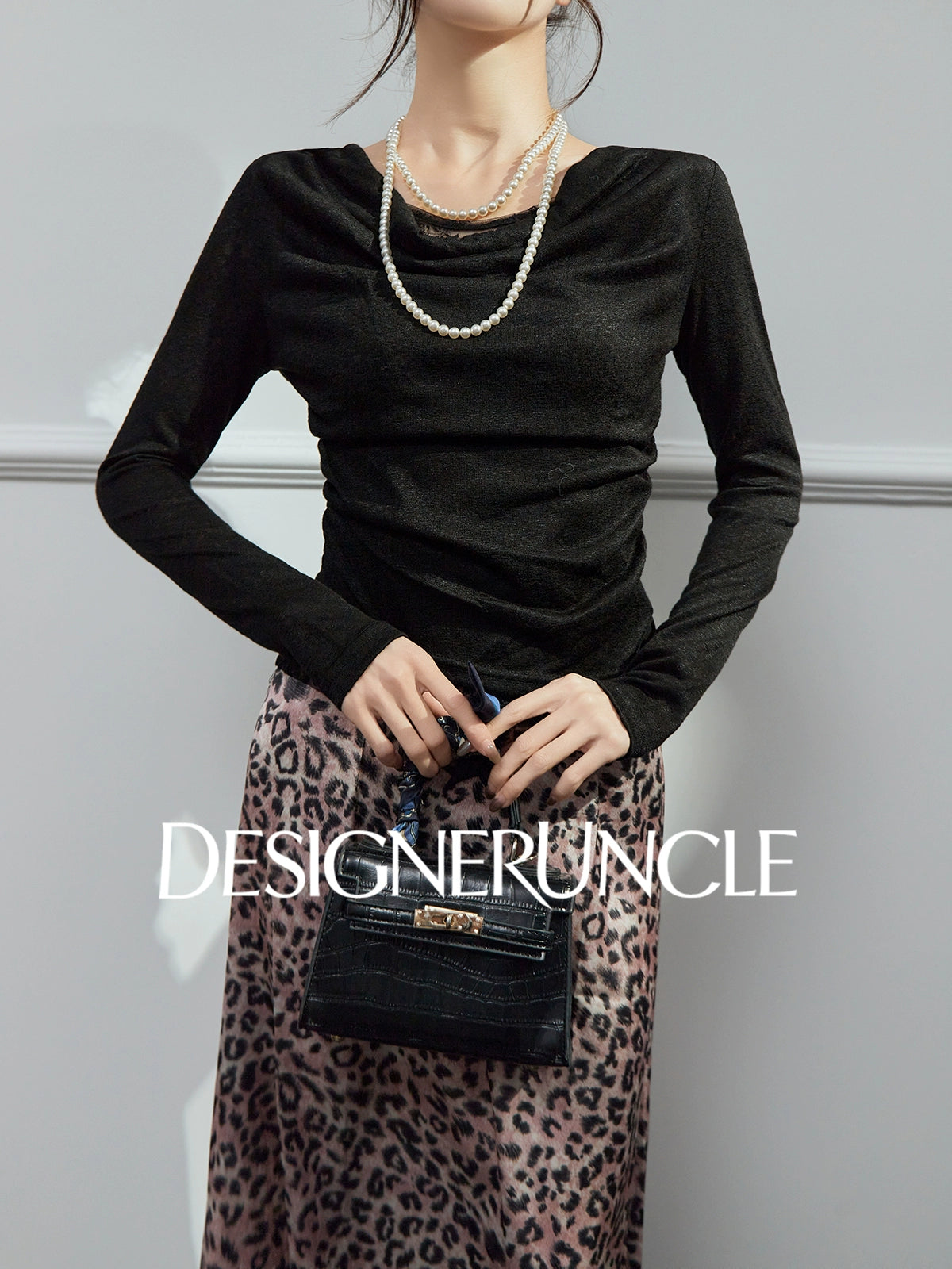 DGU |Black Sexy Lace Splicing Light Luxury Temperament Knitted Top - Brian.