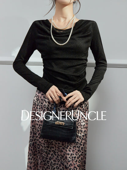 DGU |Black Sexy Lace Splicing Light Luxury Temperament Knitted Top - Brian.