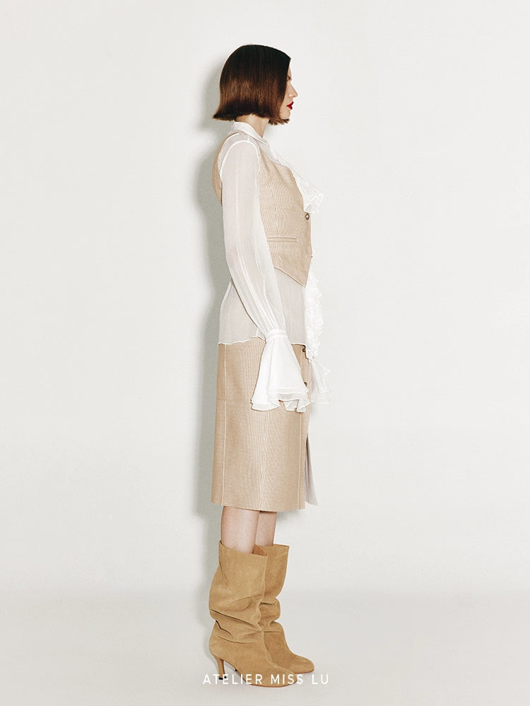 ATELIER MISS LU patchwork slim-fitting wool corduroy skirt - REPLACE.