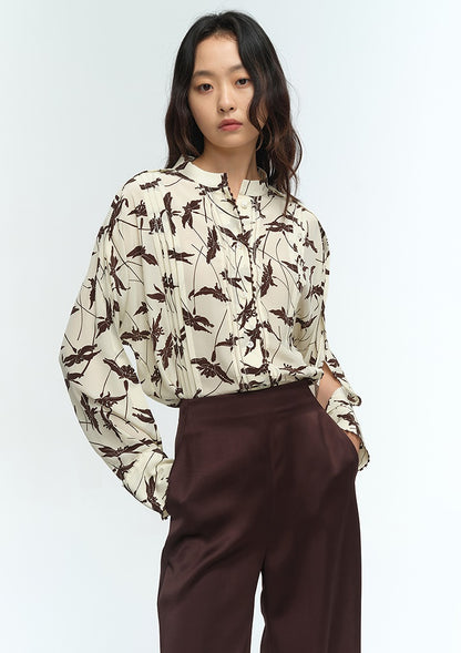 COMME MOI Lu Yan Designer's new women's printed mulberry silk stand-up collar long-sleeved shirt - DESTINY.