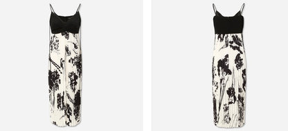 COMME MOI  resort style spliced strap bandeau print dress - SCARLET.