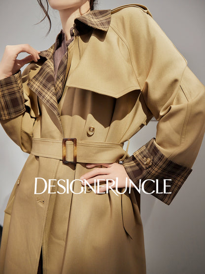 DGU "Twilight" coffee trench coat new loose lapel slimming high-end long jacket - BADE.
