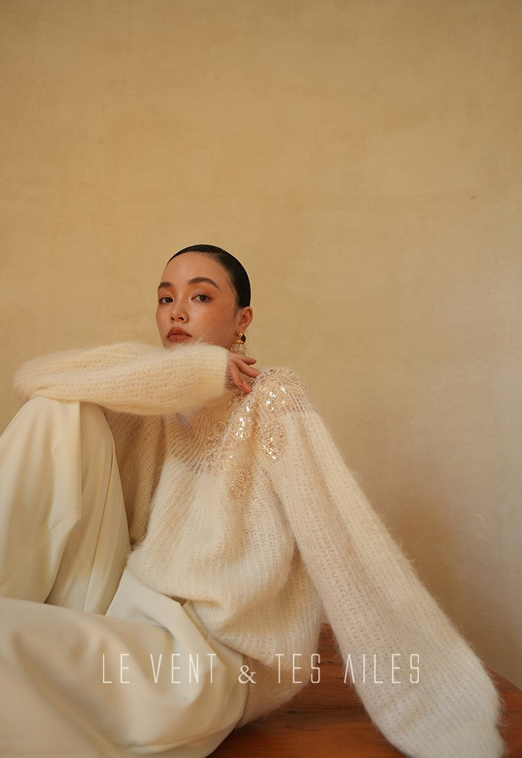 LE VENT&TES AILES high-luxury furry sequin-embroidered alpaca spring sweater-LILY