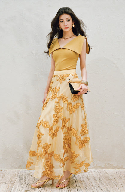 WANGXO | Flower Detailing on a Gorgeous Large A-Line Swing Skirt -SENA
