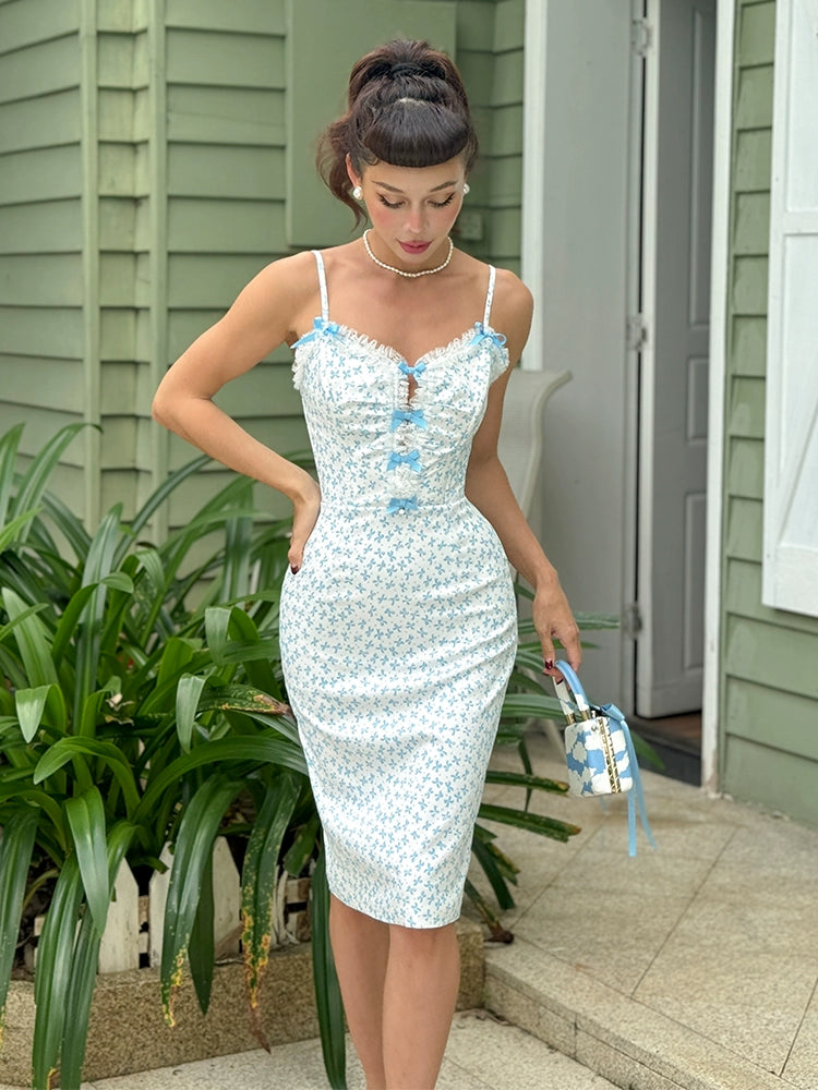 Le Palais bow pattern herringbone corset style heavy work dress-TEM