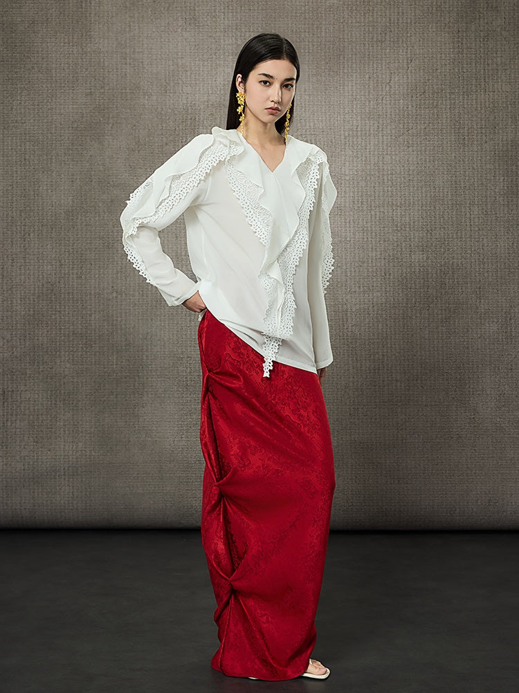 HECO Pleated Long Jacquard Slit Skirt - EAGLE.