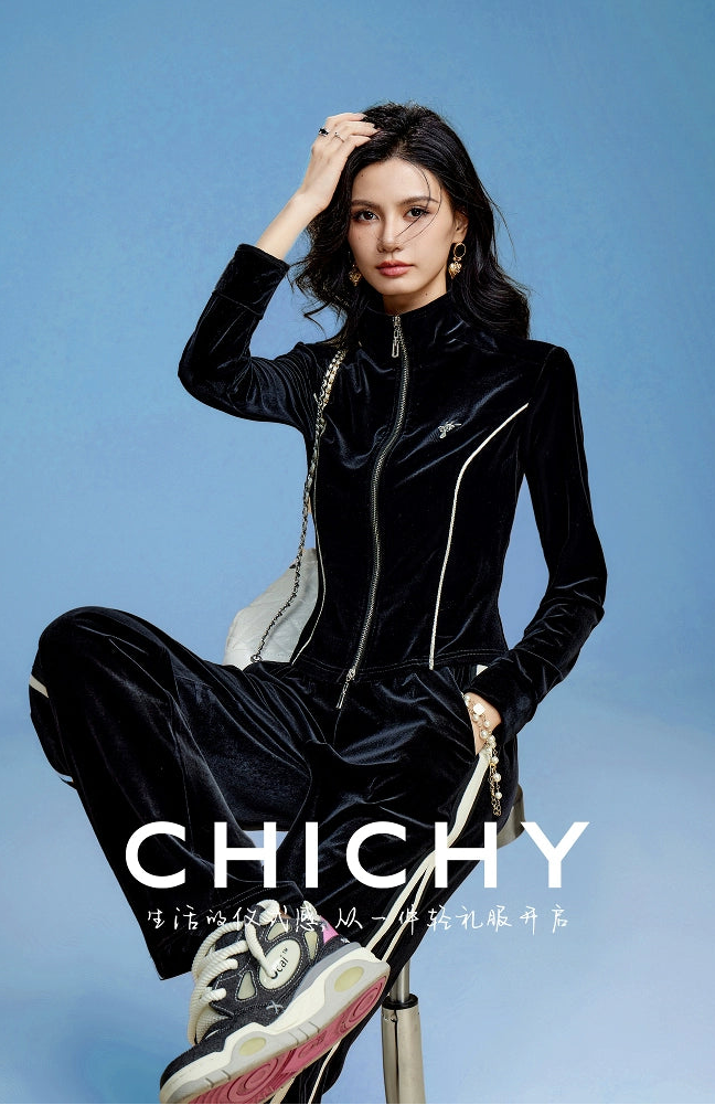 CHICHY slimming classic retro socialite style black velvet two-piece set-ADORA.
