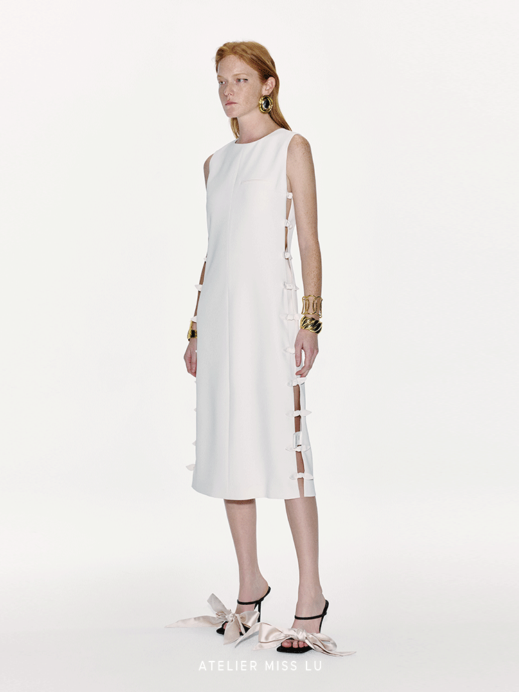 ATELIER MISS LU Cut-out Rabbit Ear Ribbon Patchwork Dress - ADAM.