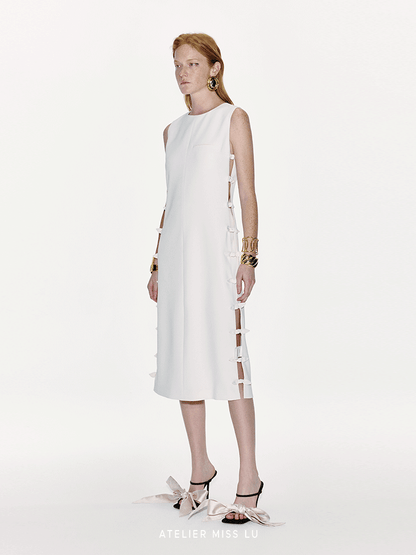ATELIER MISS LU Cut-out Rabbit Ear Ribbon Patchwork Dress - ADAM.