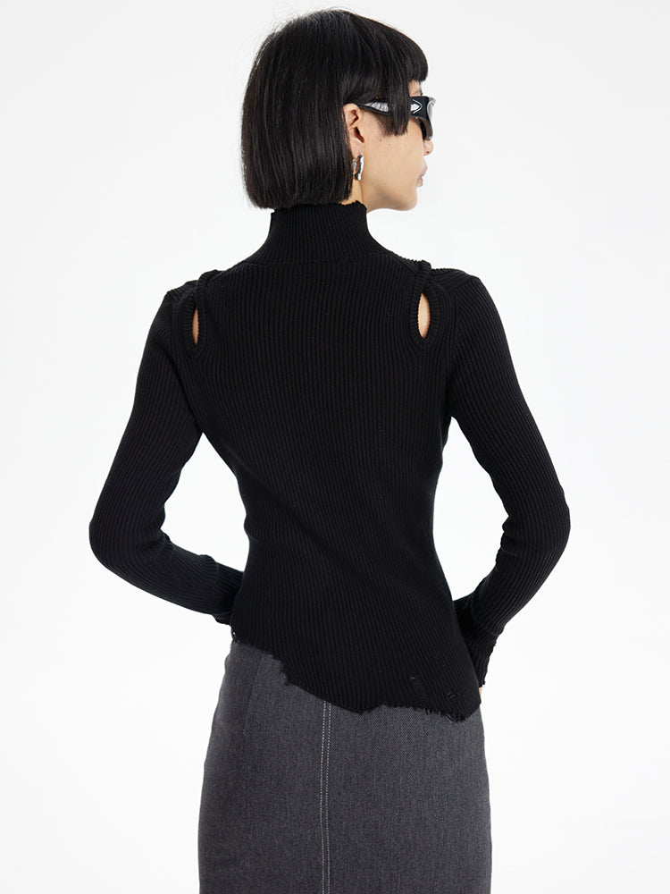 TINY IN irregular ripped raw edge wool knit sweater -SUAREZ