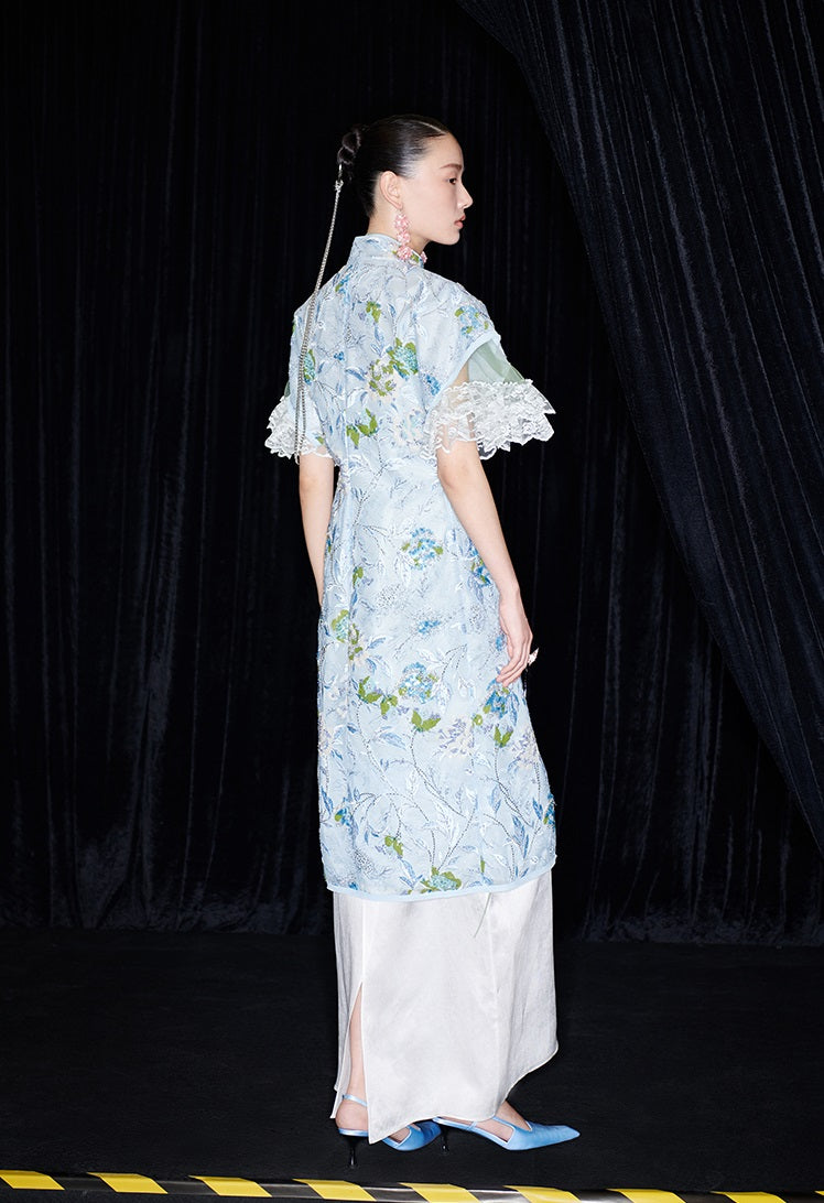 M essential Mackay designer Jiyi embroidery silk hand-dyed embroidered maxi dress - BAM.