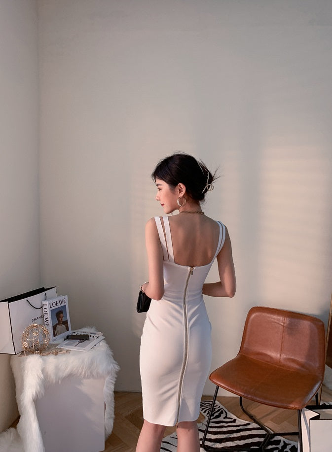 DOLLY Elegant V-Neck Sleeveless Tube Top Body Hug Midi Party Dress-KASIE