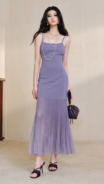 WANGXO | High-Quality Linen Tulle Temperament Suspender Fishtail Dress-LÉYA.