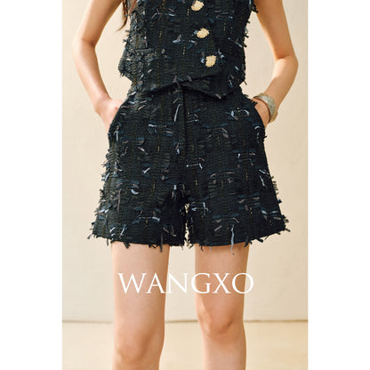 WANGXO | Yaluxe Custom \Pull Wool  Multi-Yarn Woven Vest, Shorts & Skirt Set -RINA