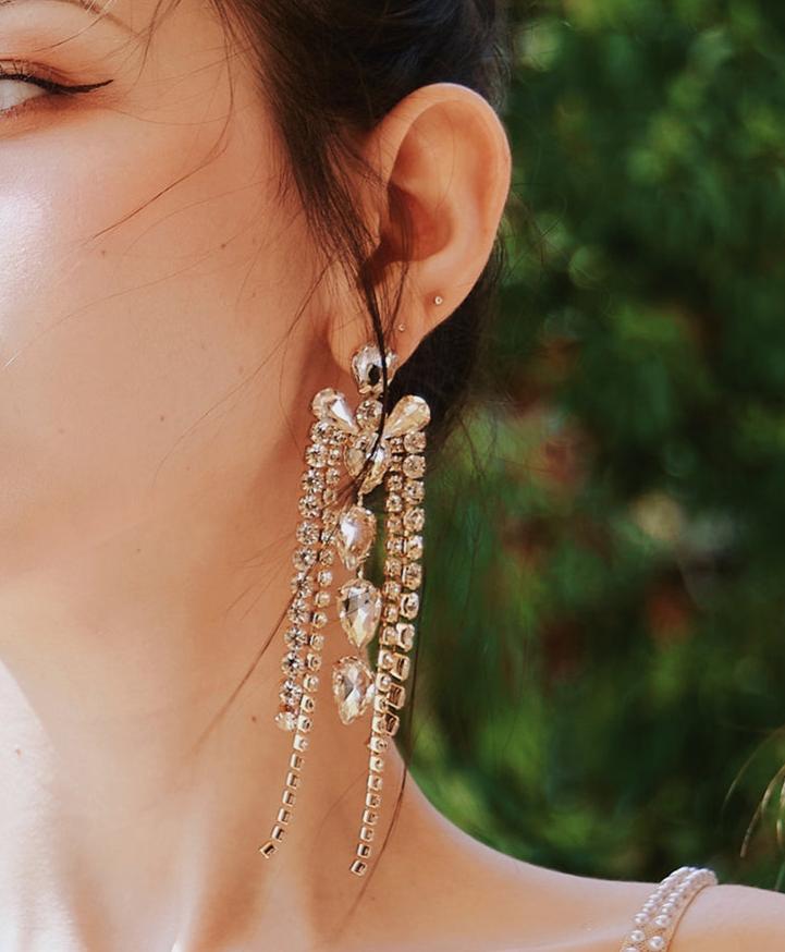 DOLLY Elegant Diamond Tassel Gold Earrings-JUANA