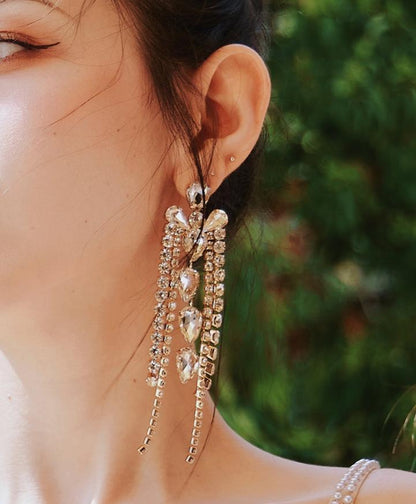 DOLLY Elegant Diamond Tassel Gold Earrings-JUANA