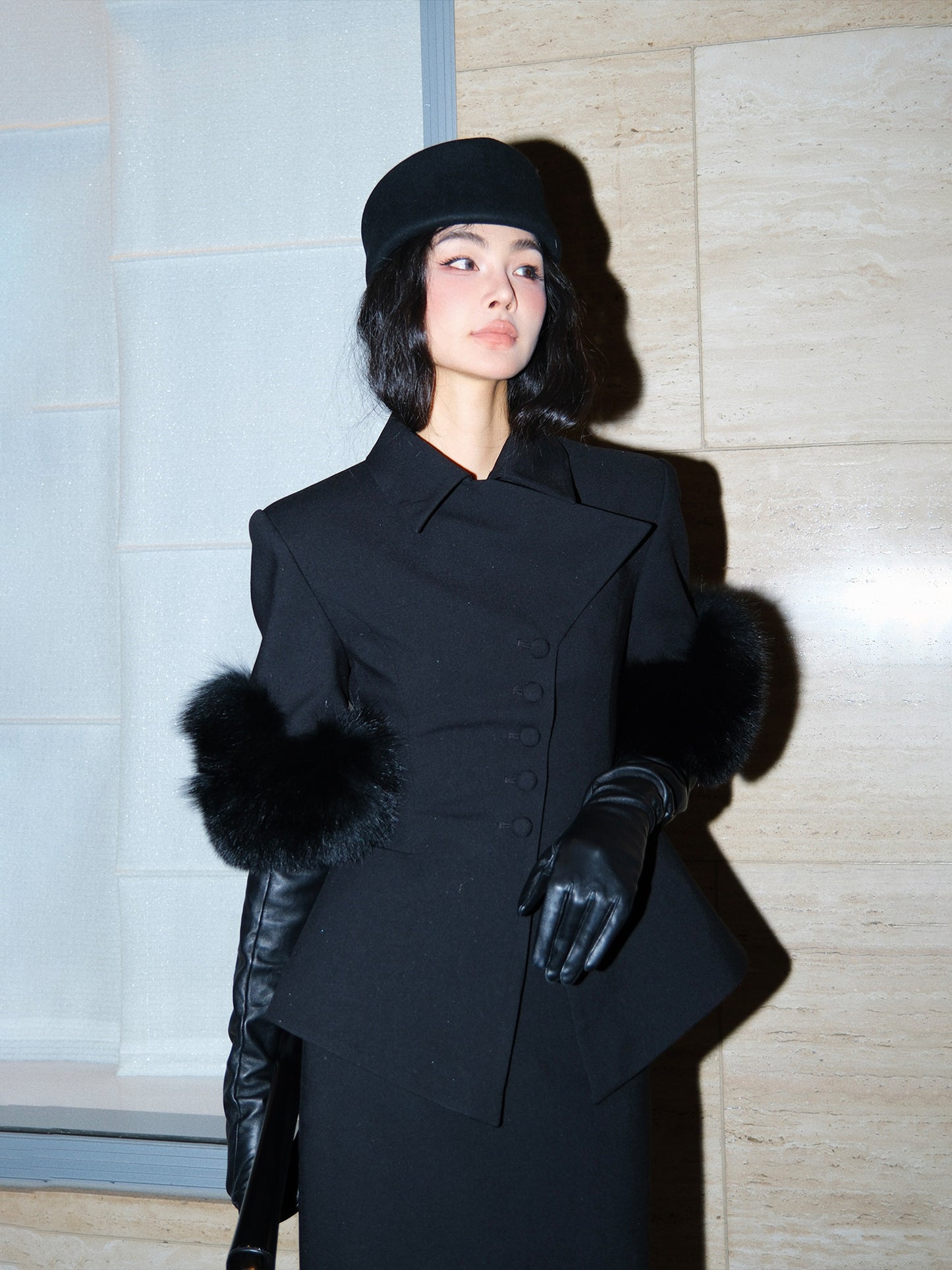 MEI SANGUAN Black French Retro Single-Breasted Jacket