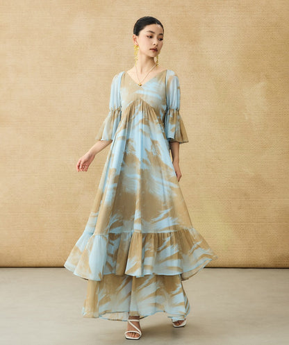 HECO Chinese V-neck wavy sleeve summer big resort dress - AMAZE .