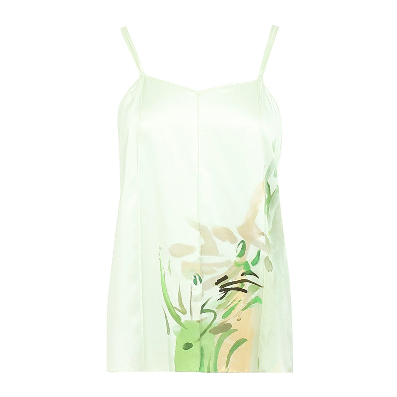 ZHUCHONGYUN flower draft lace-up mulberry silk suspender top-KAZUNARI.