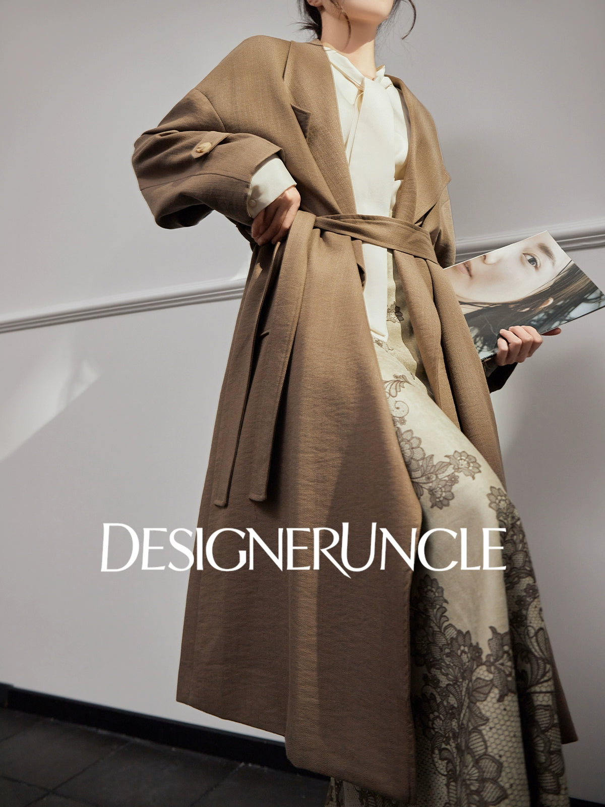 DGU "Twilight" khaki trench coat loose slimming high-end mid-length jacket - MEDE.